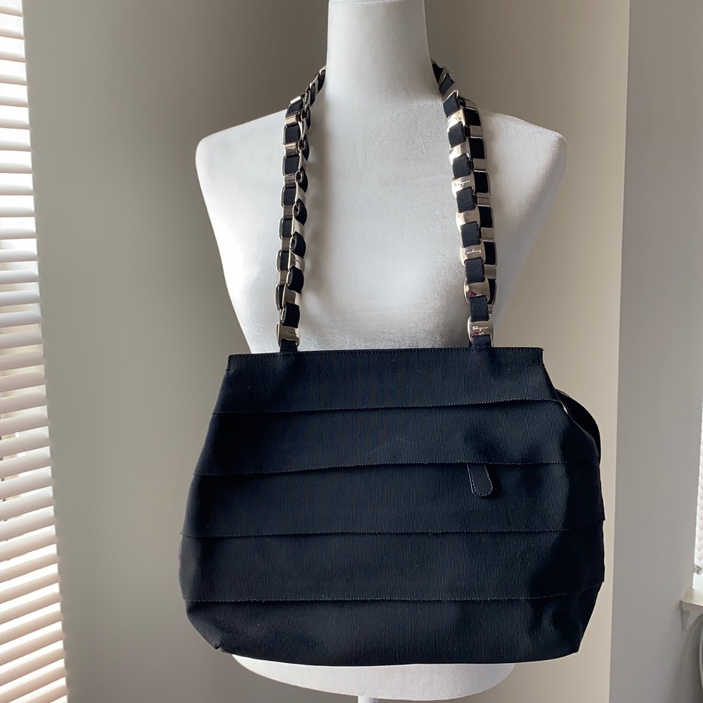 Ferragamo Grosgrain Tiered Black Shoulder bag